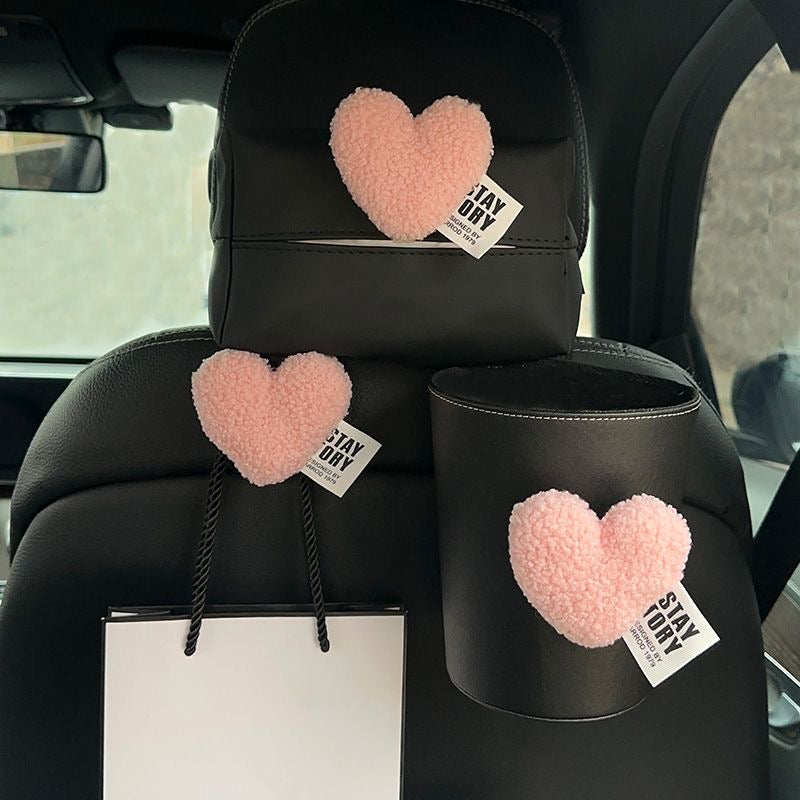 Cozy Pink Heart Car Accessory Set – 7 Piece