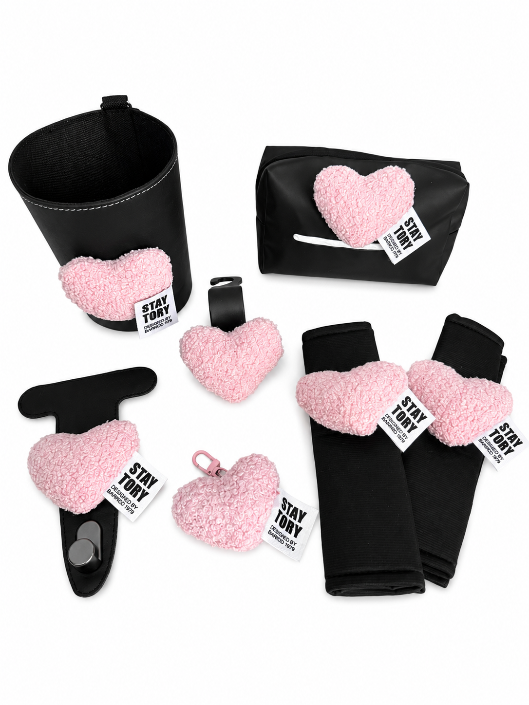 Cozy Pink Heart Car Accessory Set – 7 Piece