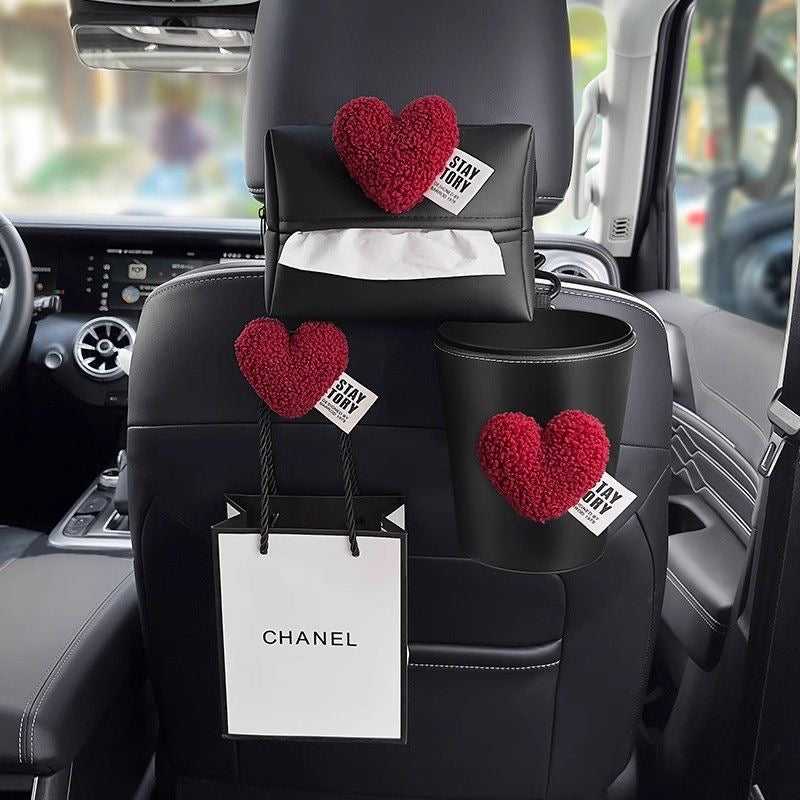 Cozy Red Heart Car Accessory Set – 8 Piece